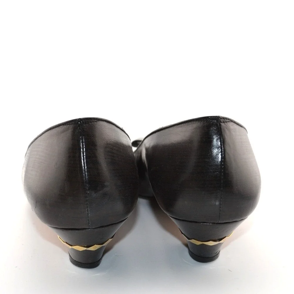 Roberto Capucci Kitten Heels Womens Black Excellent‎ Gold Trim Bow Pumps Womens